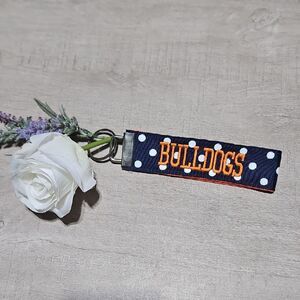 Bulldogs 🎁 Keychain - Navy, White Polka Dot, and Orange NWOT